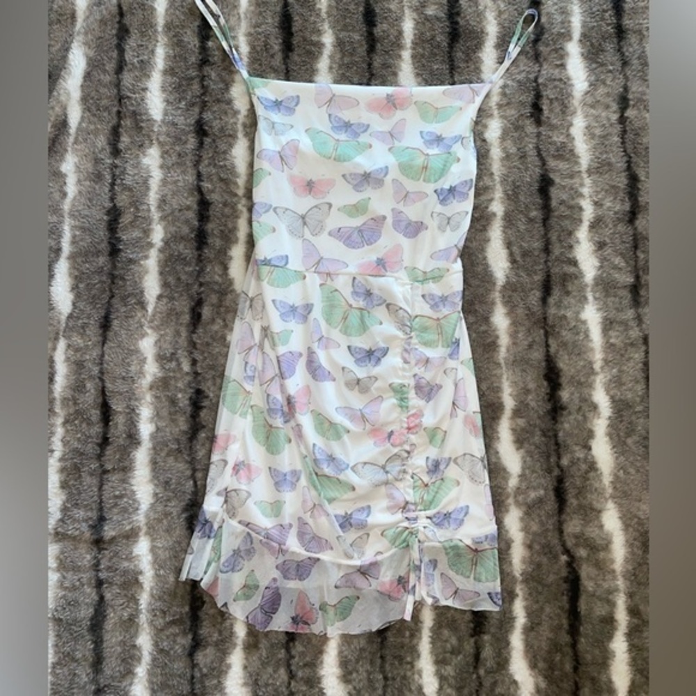 PRETTYLITTLETHING Bodycon Butterfly Print Spaghetti Strap Mini Dress Sz 14